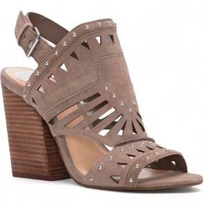 Vince Camuto Taupe Block Heel With Stud Embellished Stud Sandals Size 9 NWOB